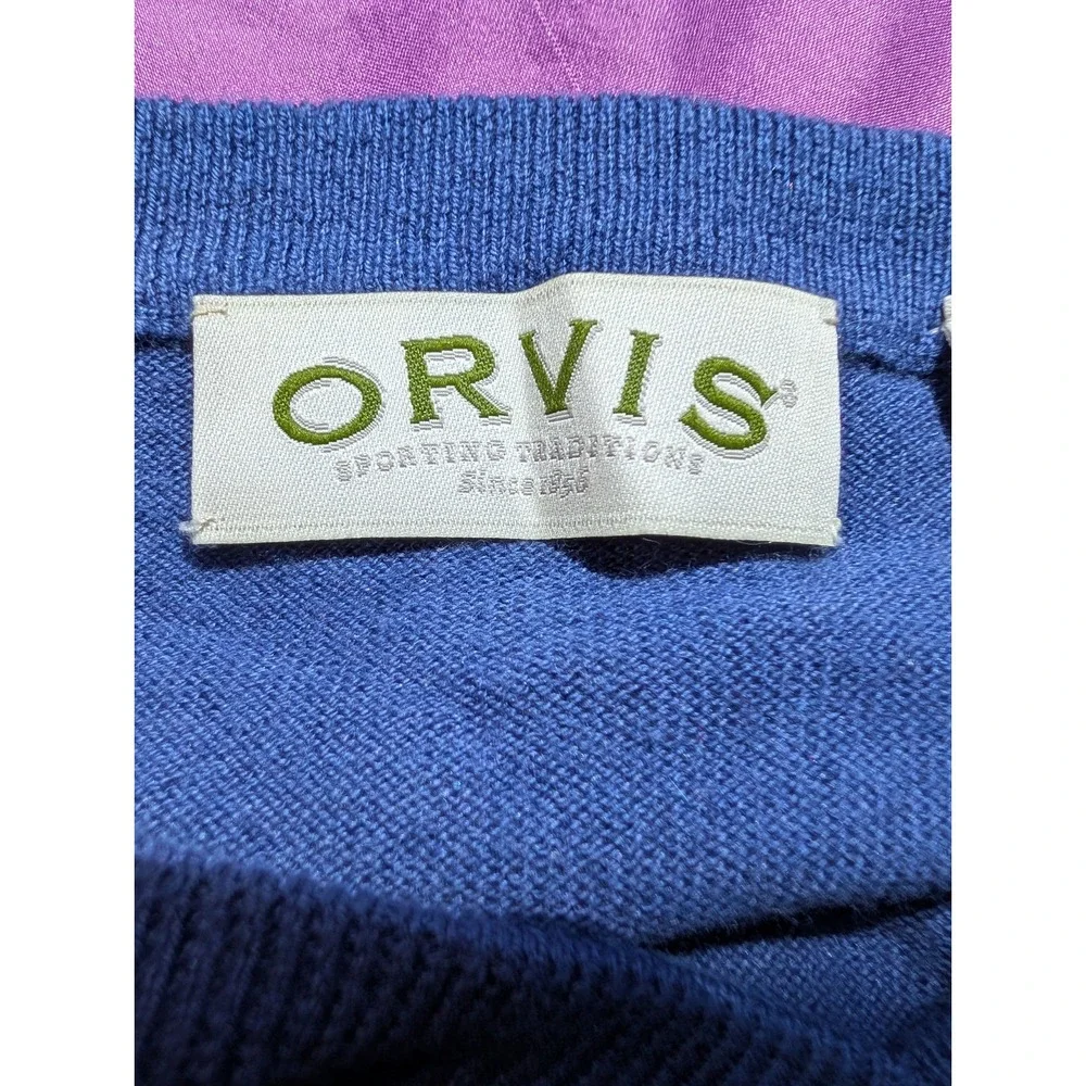 Orvis Sweater Mens XL Blue Luxury Blend Silk Cashmere Pull over V-neck